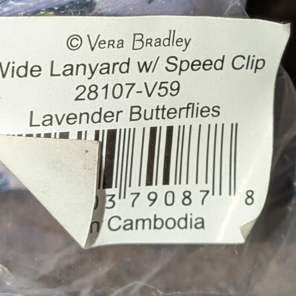 Vera Bradley Wide Lanyard Lavender Butterflies Speed Clip ID Key Holder NWT
